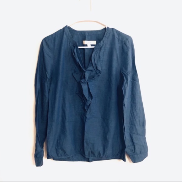 LOFT Chambray Ruffled Long Sleeve Blouse - Picture 1 of 7